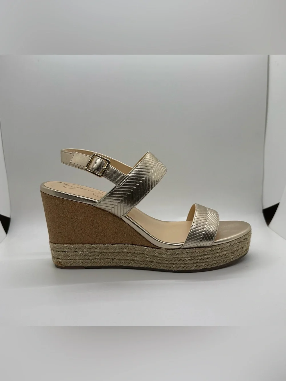 Sz 9 Gold Espadrille Wedge Sandals - Women's Metallic Platform Heels